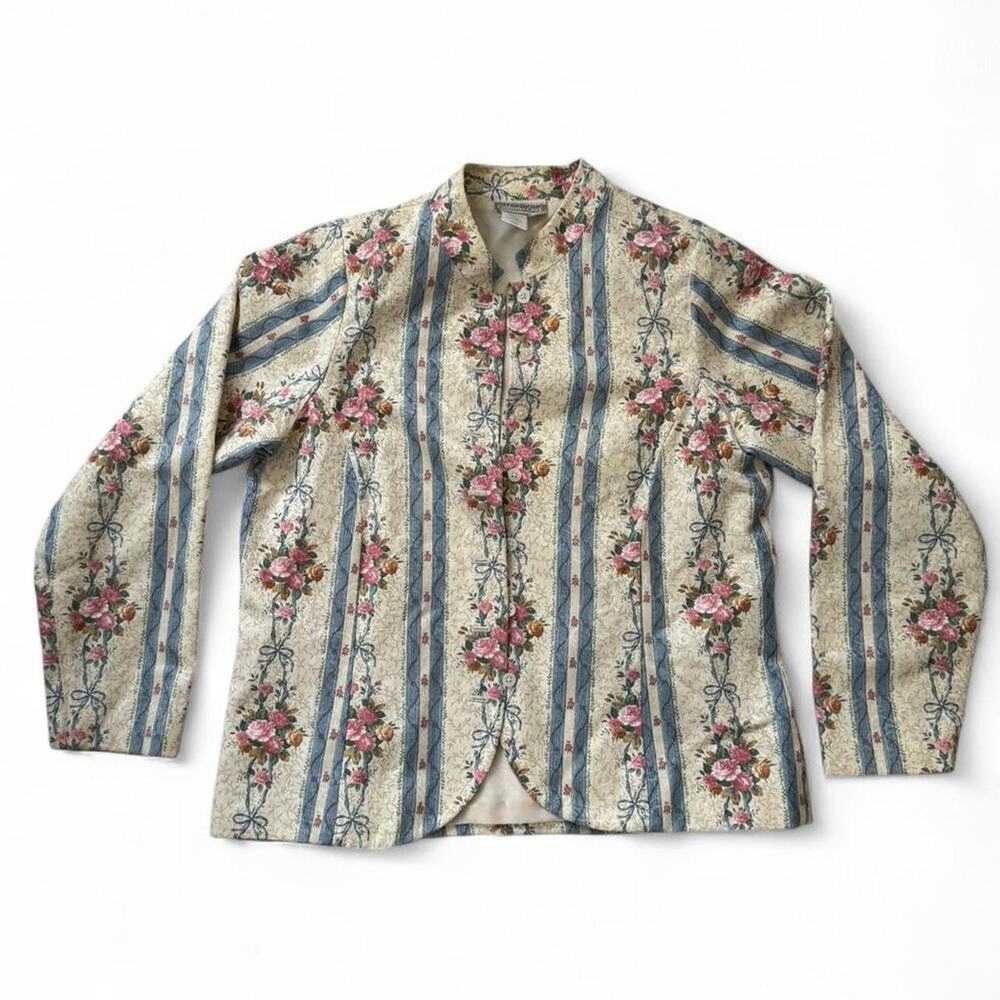 Vintage Coldwater Creek long sleeve floral striped button up jacket, size medium
